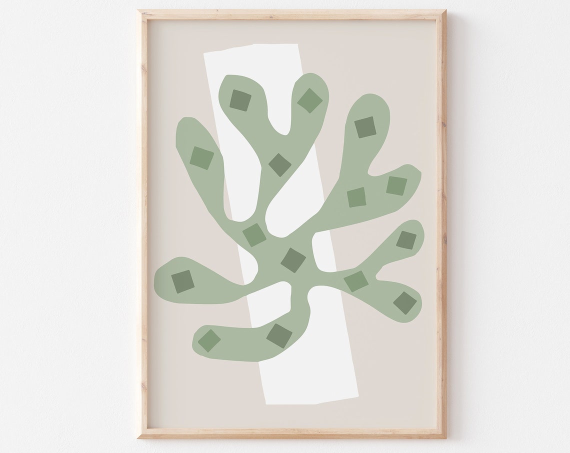Sage Green Coral Cutout Matisse-Style Abstract Minimalist Art Poster