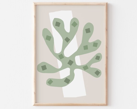 Sage Green Coral Cutout Matisse-Style Abstract Minimalist Art Poster
