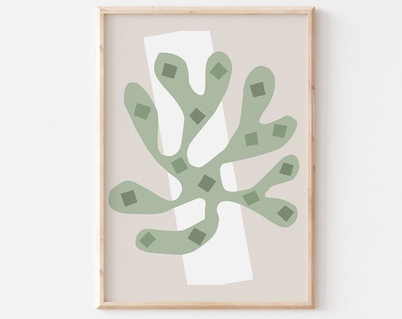 Sage Green Matisse Poster Abstract Wall Art Cutout Shapes Modern Minimalist Home Decor