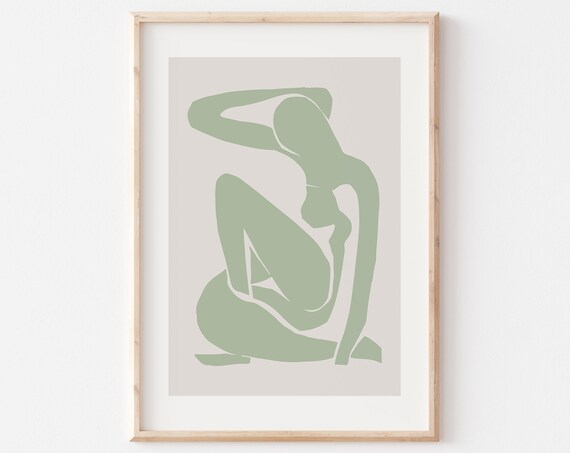 Matisse Sage Green Abstract Nude Figure Art Print Exhibition Style
