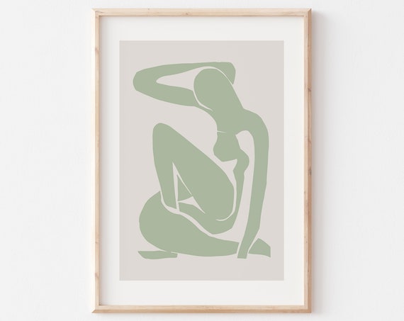 Sage Green Wall Art Henri Matisse Museum Exhibition Print Nude Female Abstract Home Decoration Unframed