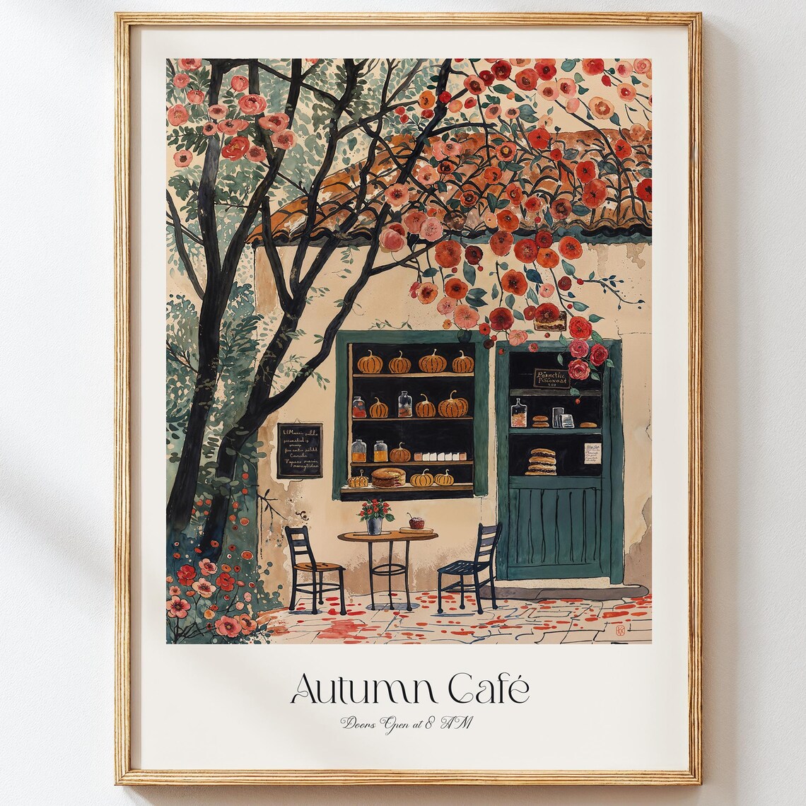 Fall Cafe Bakery Art Print, Parisian Watercolor