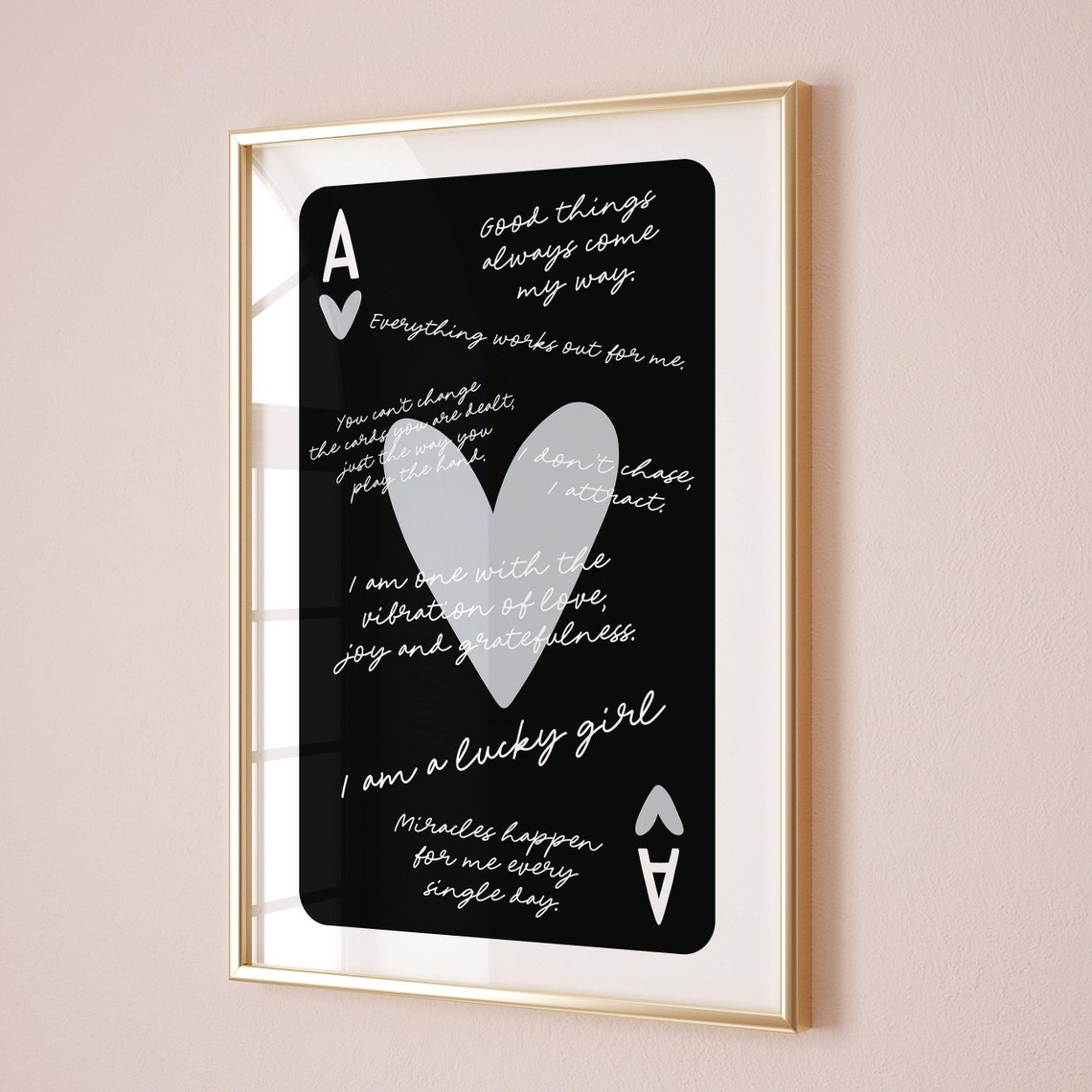 I Am A Lucky Girl Black Ace Of Hearts Affirmation Card Poster