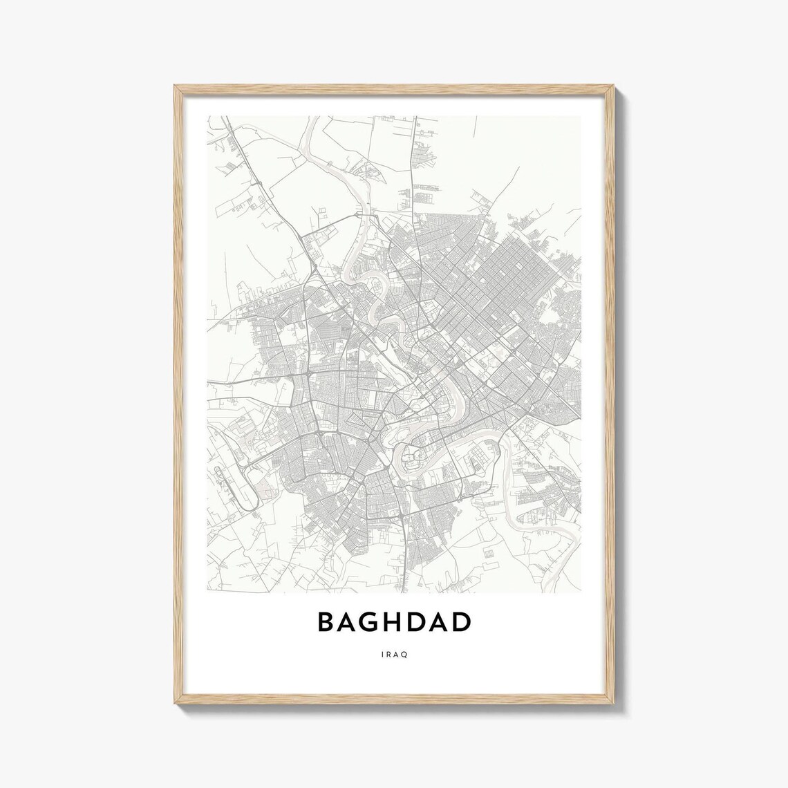 Baghdad Iraq Minimalist City Street Map Black and White Art Print