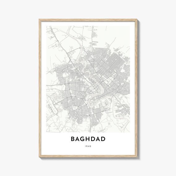 Baghdad Iraq Minimalist City Street Map Black and White Art Print