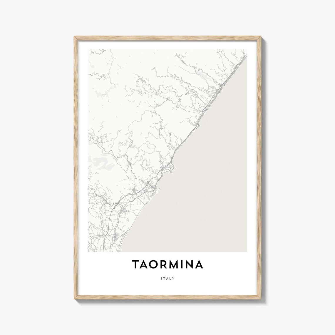 Taormina Italy Minimalist City Map Coastal Line Art Travel Poster