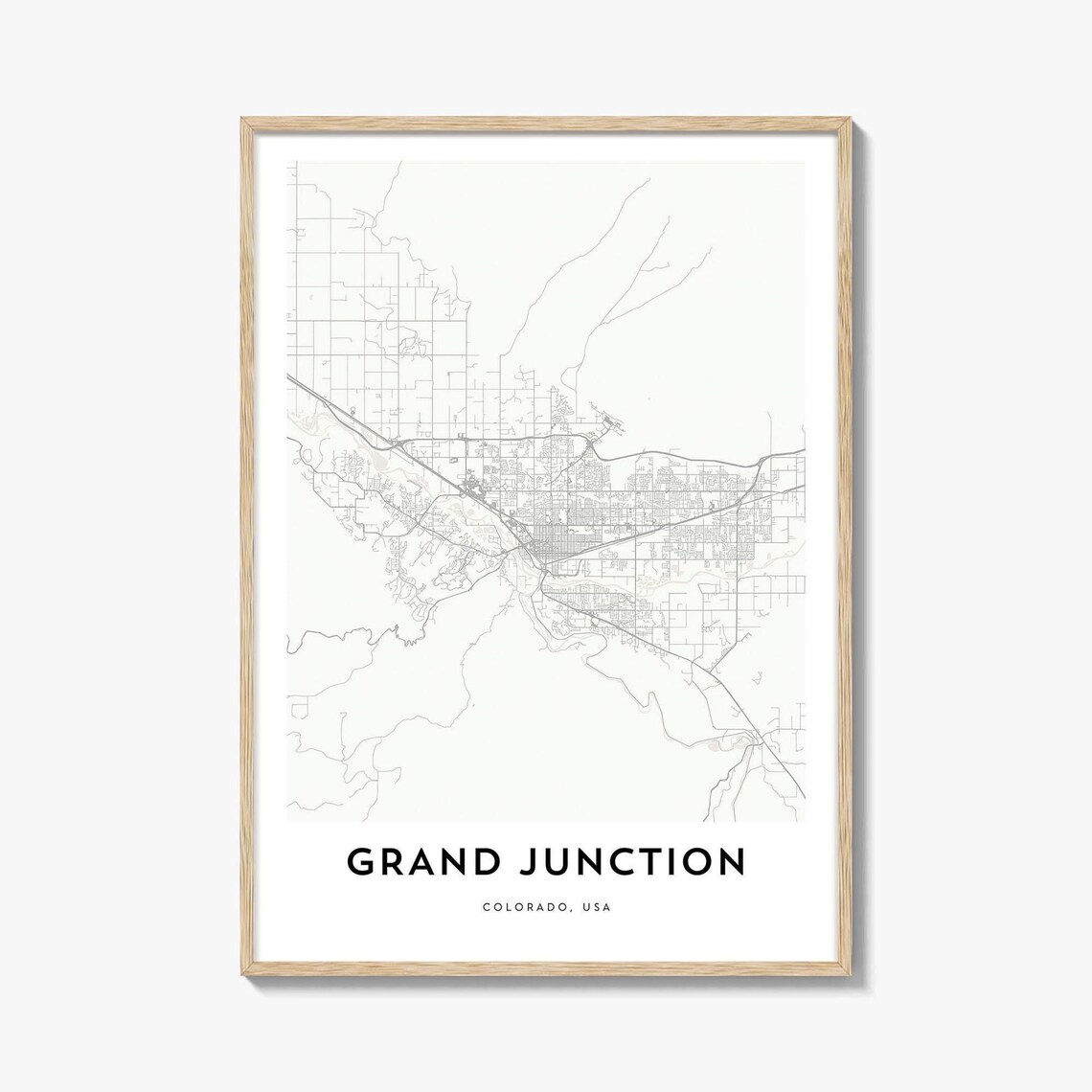 Grand Junction Colorado Minimalist City Street Map Travel Poster