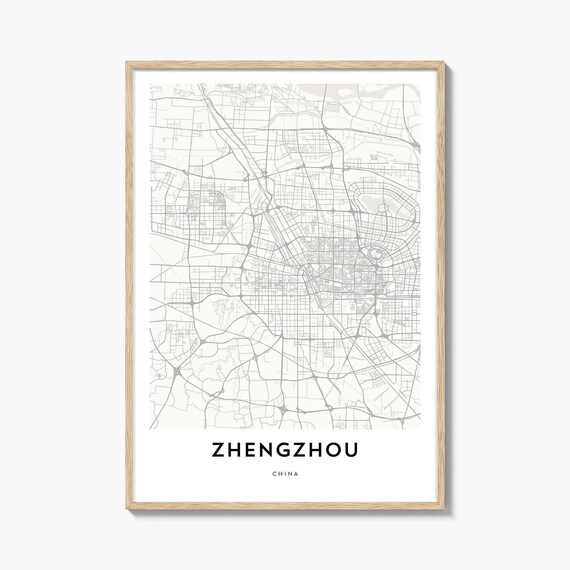 Elegant Minimalist Zhengzhou China City Map Poster in Gray Tone