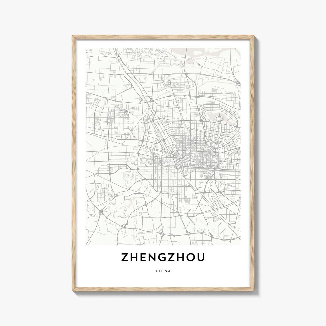 Elegant Minimalist Zhengzhou China City Map Poster in Gray Tone