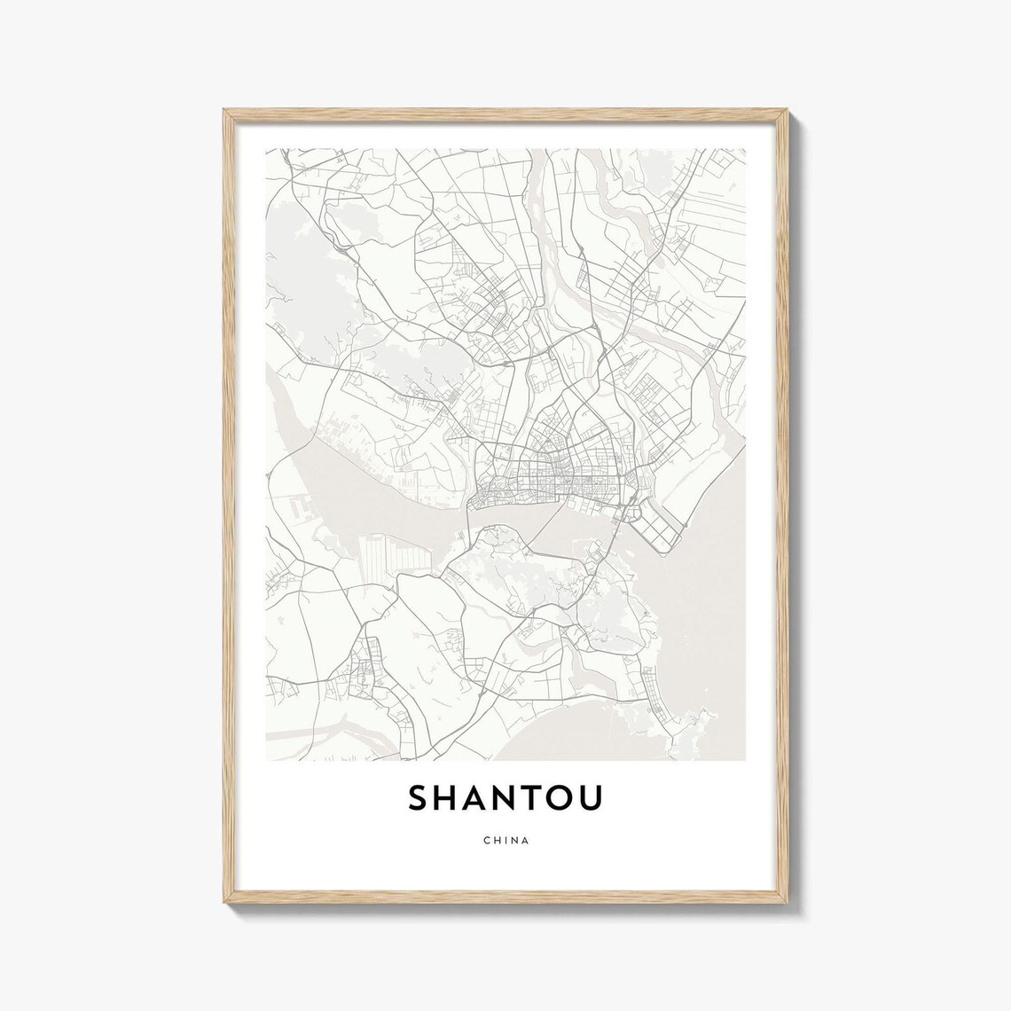 Shantou China Coastal Minimalist City Street Map Travel Wall Art
