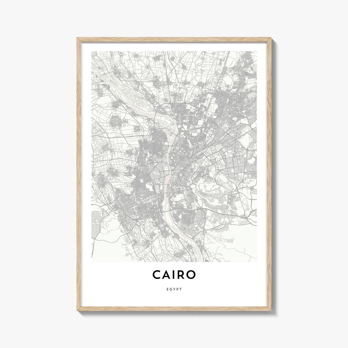 Cairo Egypt Minimalist City Street Map Poster with Nile River View