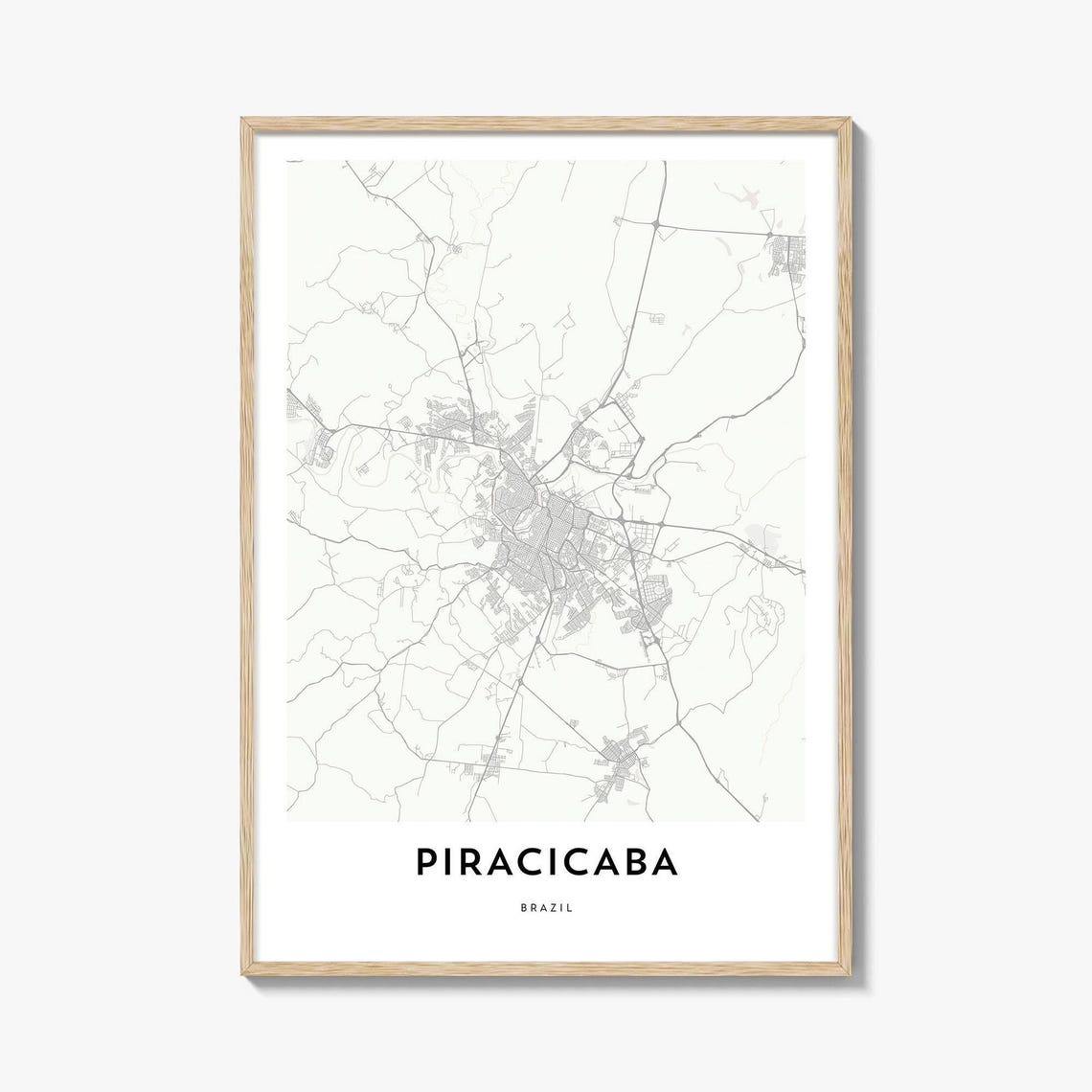 Piracicaba Brazil Minimalist City Street Map Decor Gift Wall Art