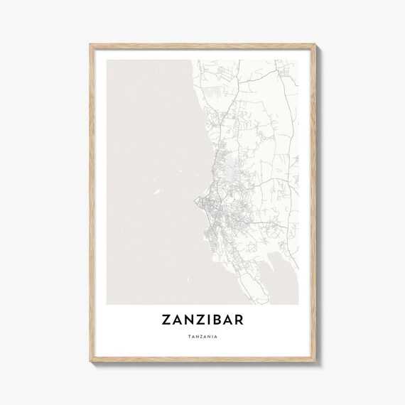 Zanzibar Tanzania Minimalist Black And White Island Map Poster