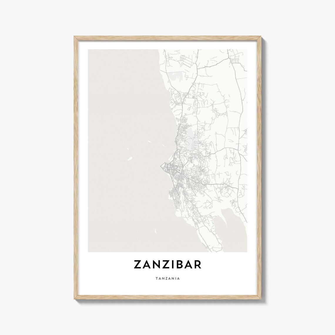 Zanzibar Tanzania Minimalist Black And White Island Map Poster