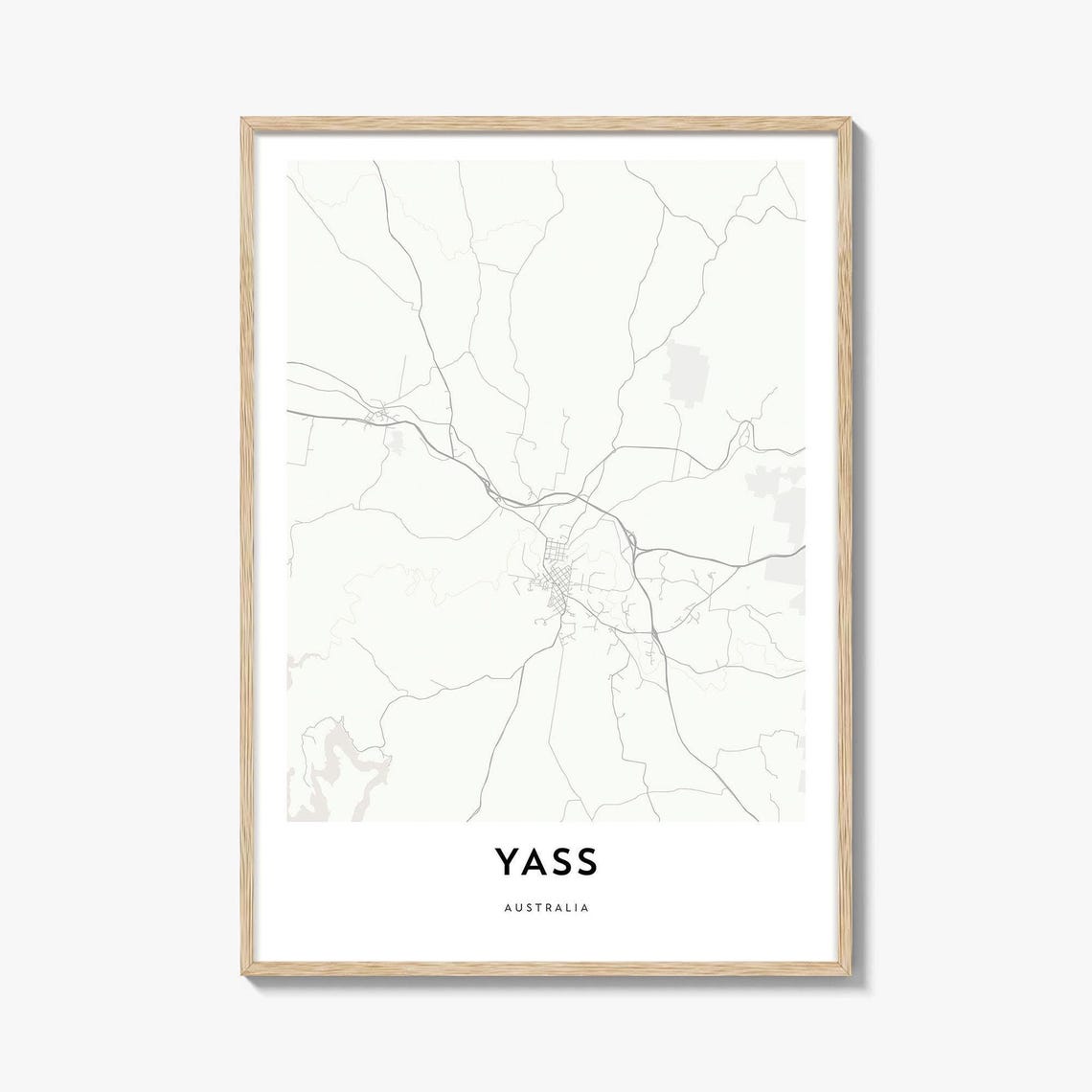 Yass New South Wales Minimalist Rural Town Street Map Poster