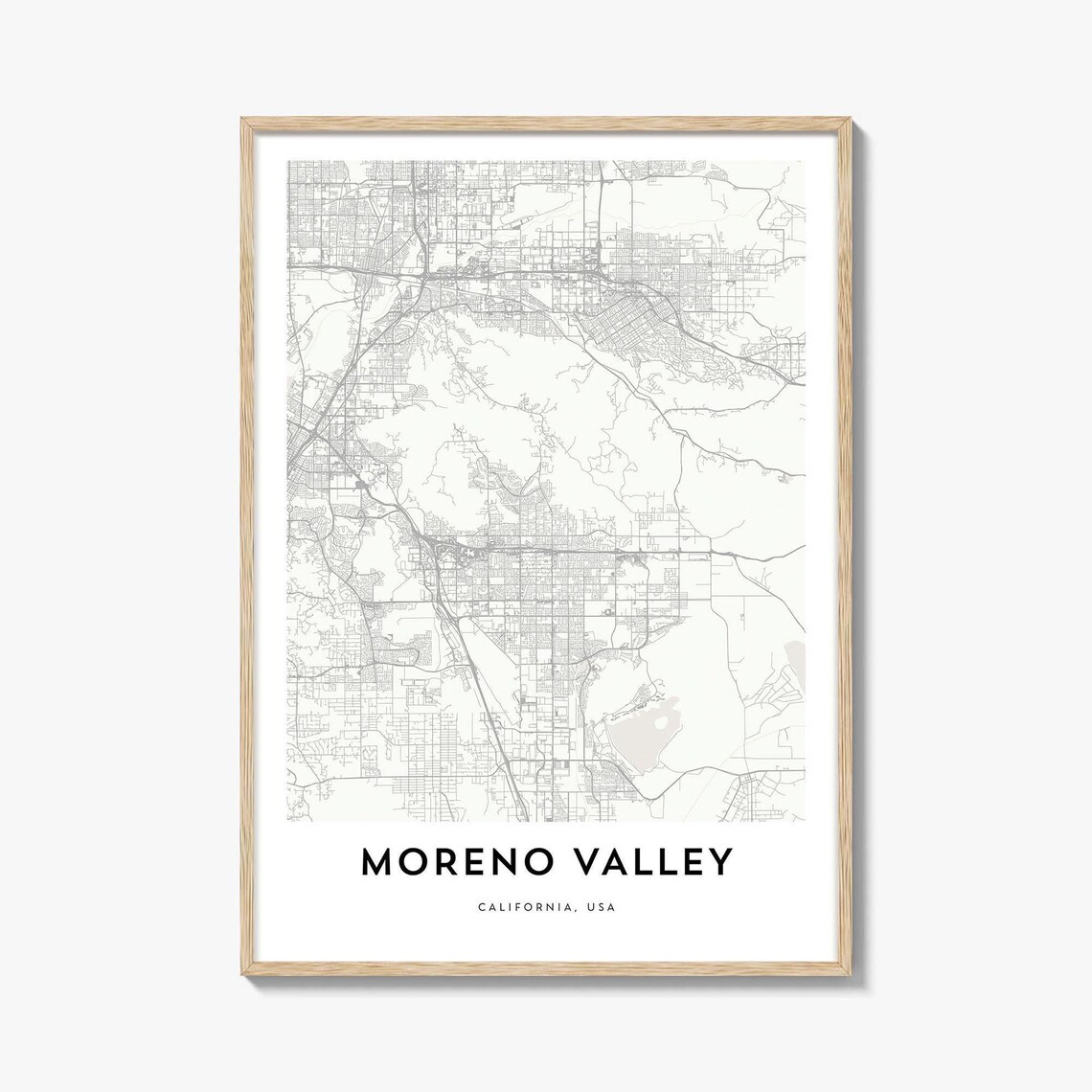 Moreno Valley California City Map Poster Minimalist Street Plan Decor