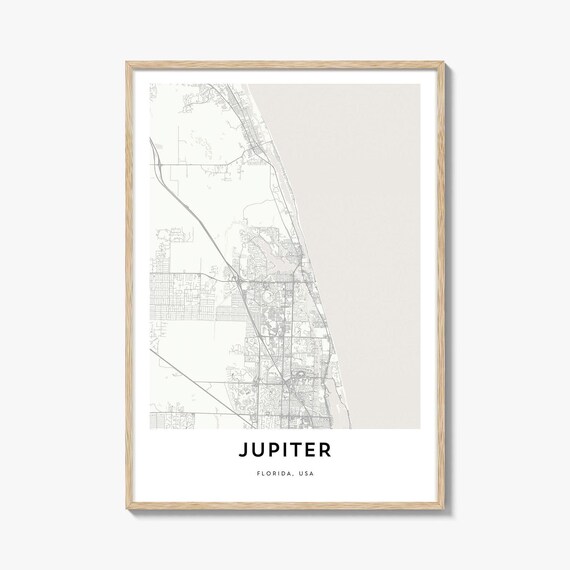 Jupiter Florida Map Poster, Light Cream Framed Minimal Coastal City Map Decor