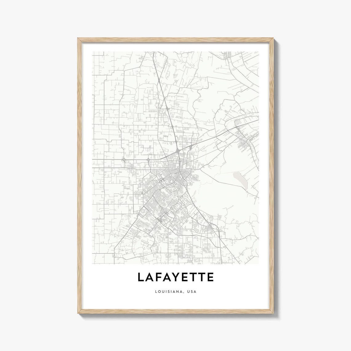 Minimalist Lafayette Louisiana USA Black Line City Map Poster