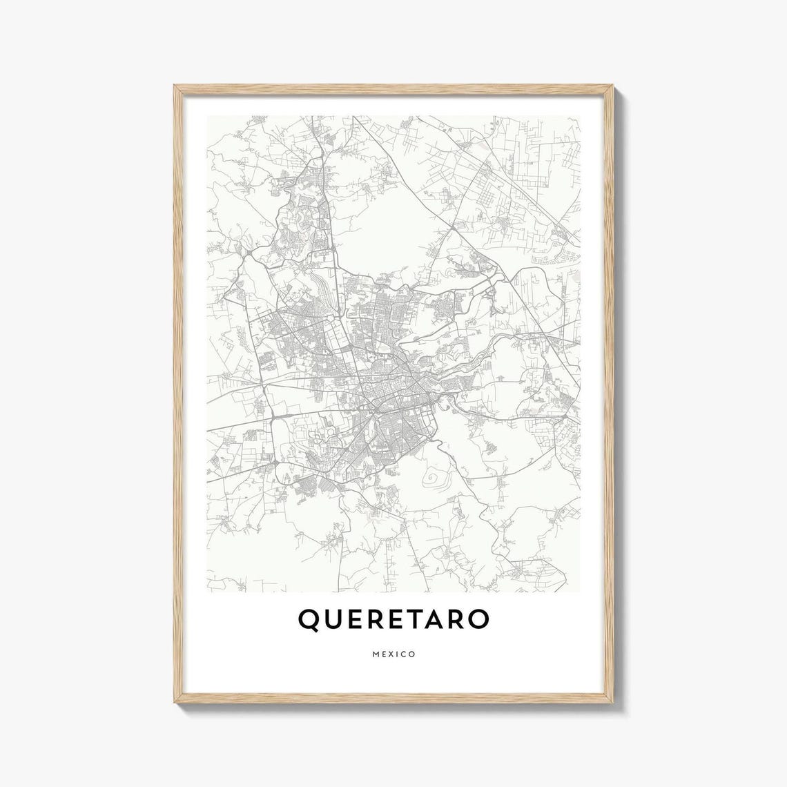 Queretaro Mexico Elegant Minimalist City Street Map Line Art Print