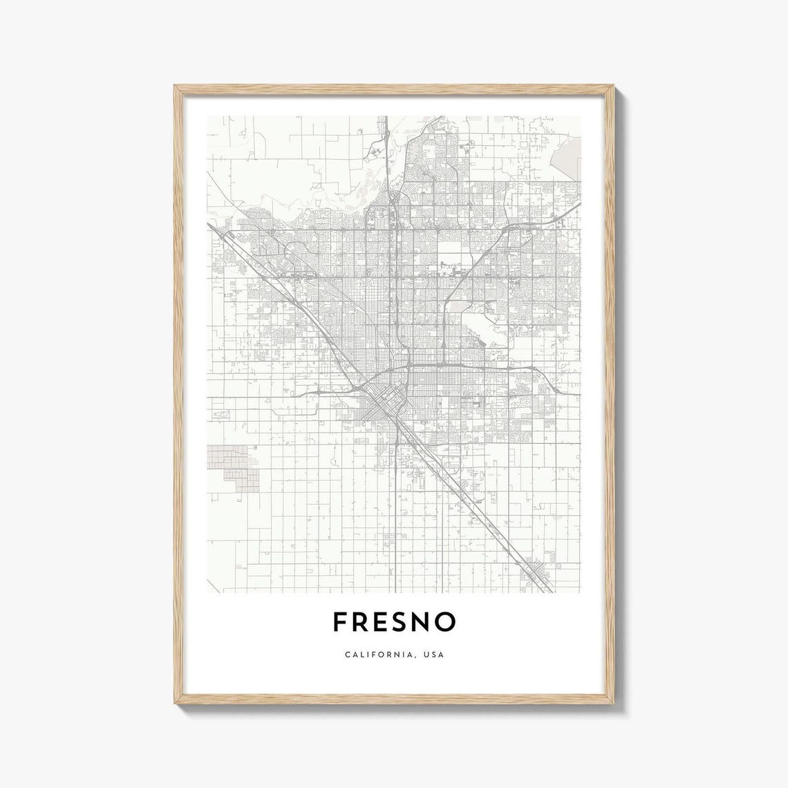 Fresno California USA Minimalist City Street Map Line Art Poster