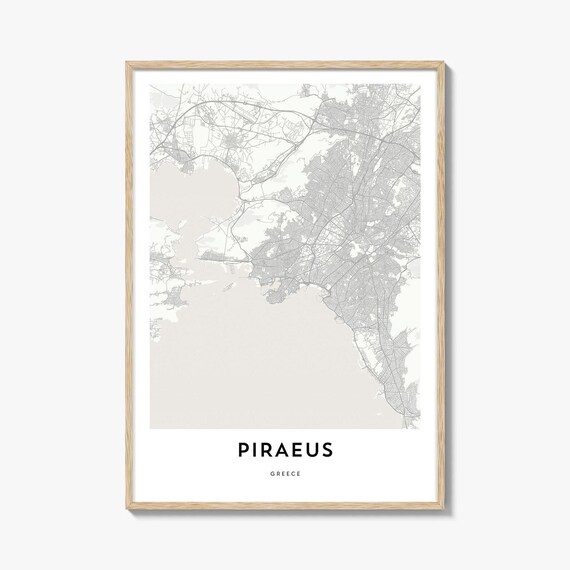 Piraeus Greece Harbor Minimalist City Street Map Decor Wall Art