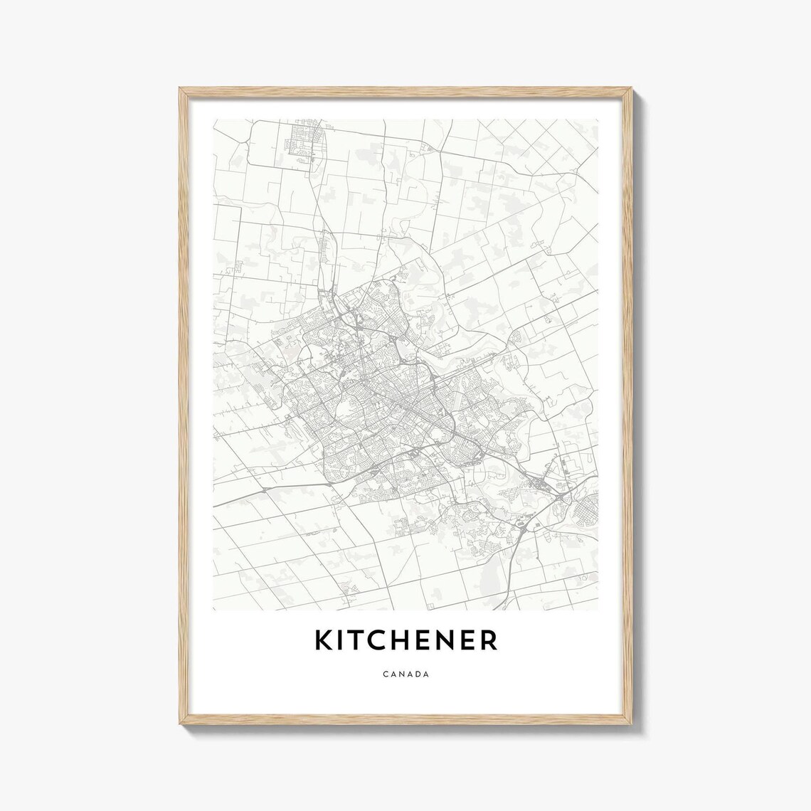 Minimalist Kitchener Canada White Street Map Travel Art Poster