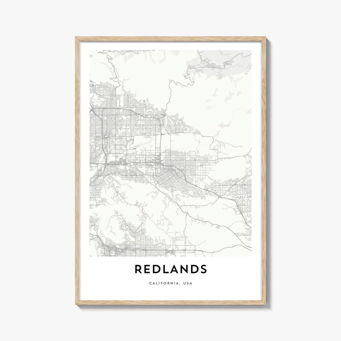 Redlands California Minimalist Street Map Modern Line Art City Poster