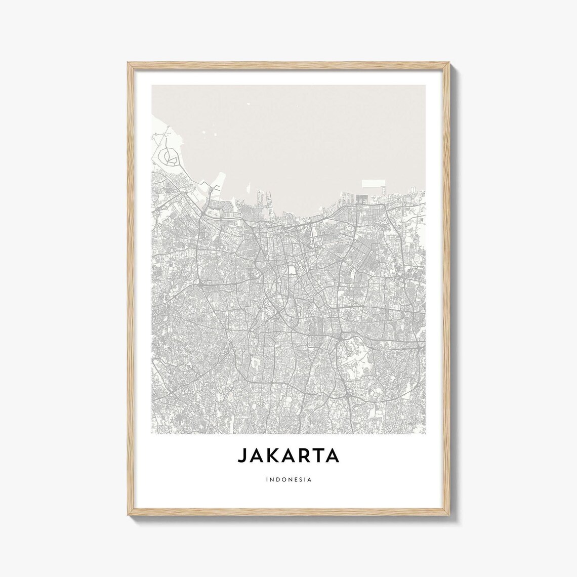 Jakarta Indonesia Detailed Minimalist Street Map Capital City Poster