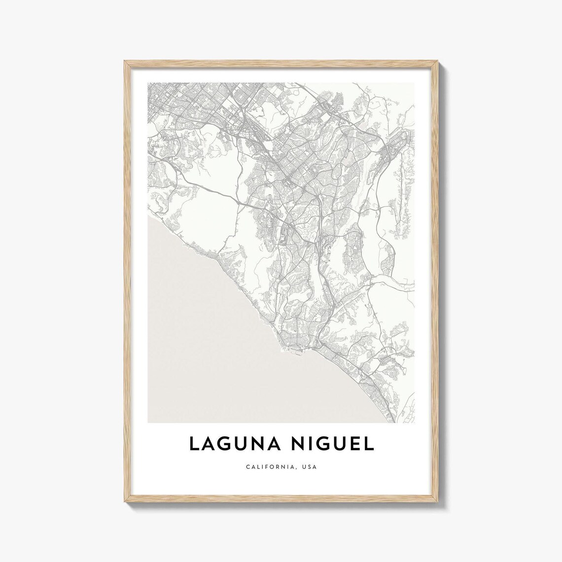 Laguna Niguel California Monochrome Coastal City Street Map Poster