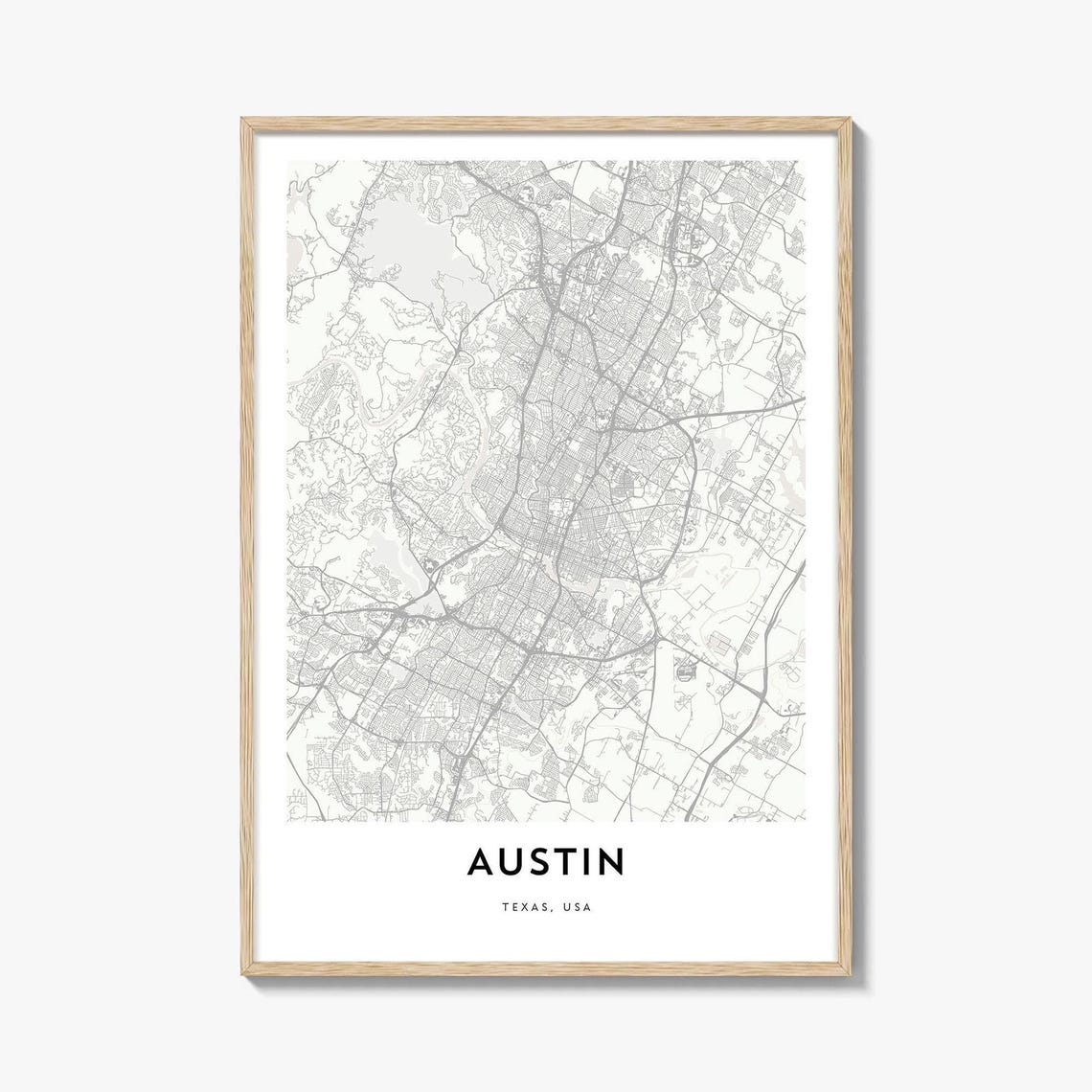 Austin Texas Modern Minimalist City Street Map Line Art Print