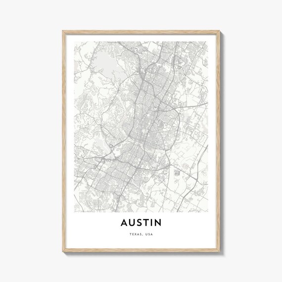 Austin Texas Modern Minimalist City Street Map Line Art Print