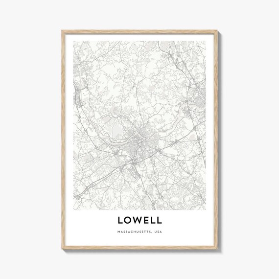 Minimalist Lowell Massachusetts Black Line City Street Map Poster