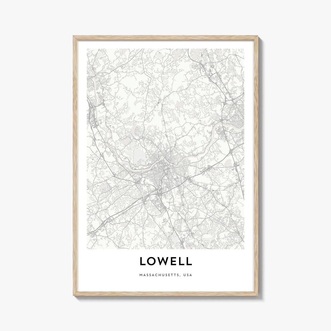 Minimalist Lowell Massachusetts Black Line City Street Map Poster