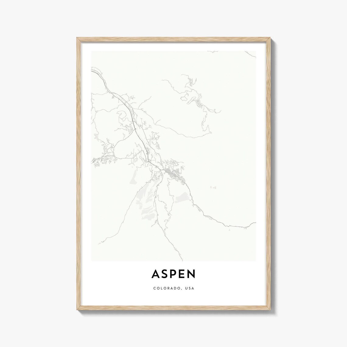 Aspen Colorado Minimalist Street Map Rocky Mountain Town Poster