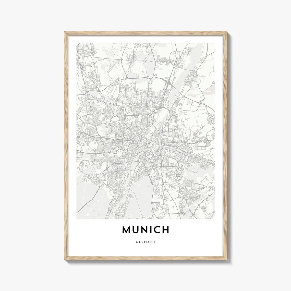 Munich Germany Minimalist White City Street Map Travel Poster