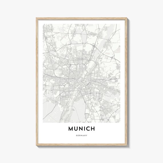 Munich Germany Minimalist White City Street Map Travel Poster