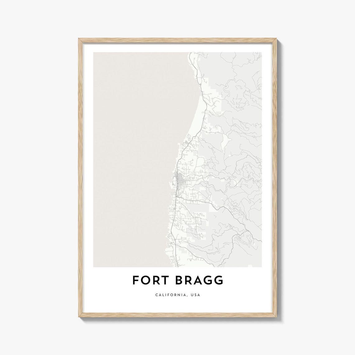 Fort Bragg California Minimalist Coastal Town Street Map Poster