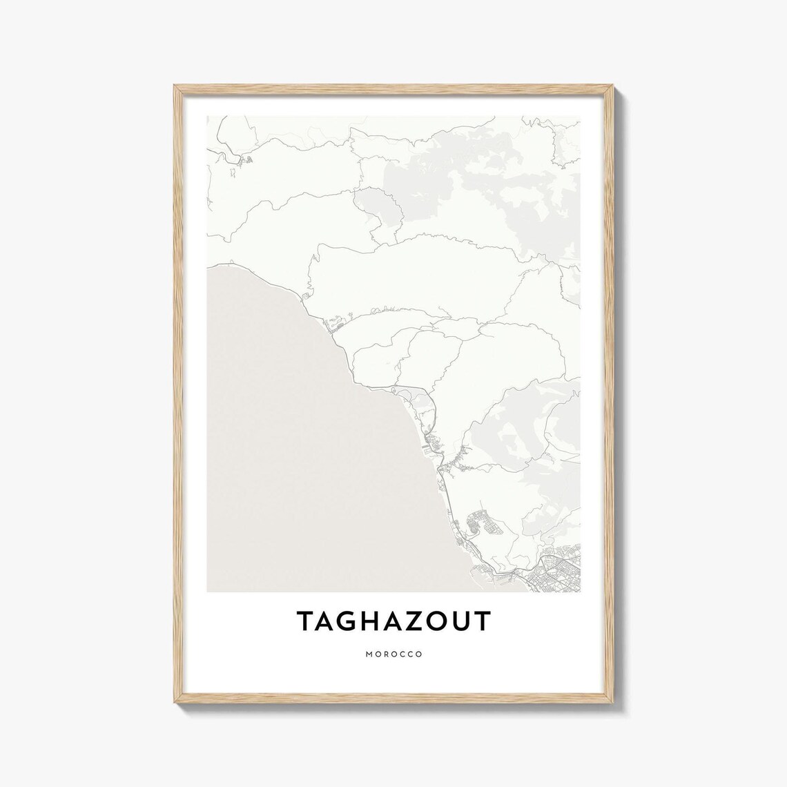 Taghazout Morocco Minimalist Cream Coastal City Map Wall Poster