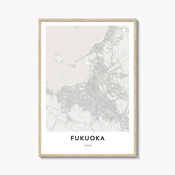 Fukuoka Japan Minimal City Street Map Harbor Kyushu Island Art Print
