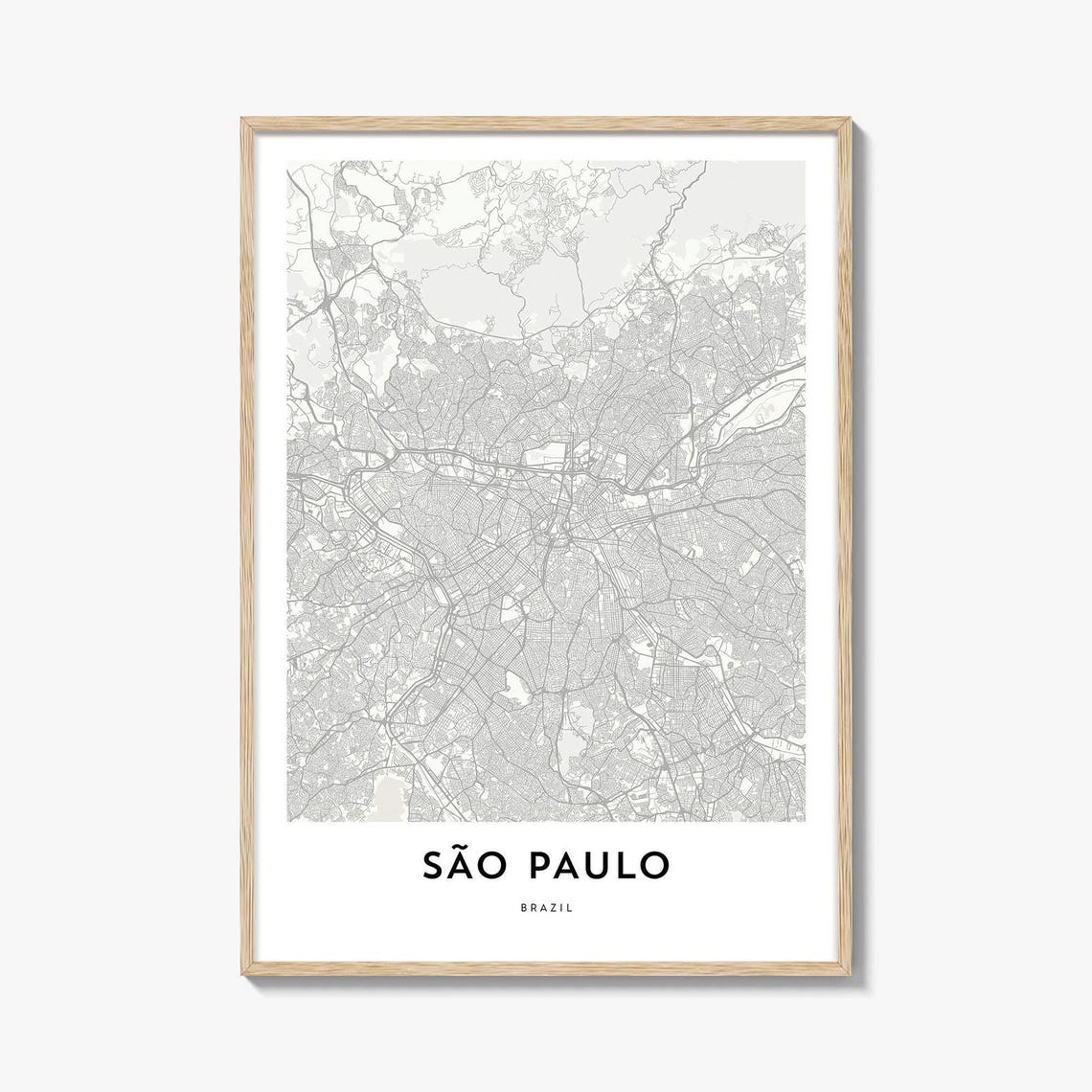 São Paulo Brazil Minimalist Light Gray City Map Poster Art Decor