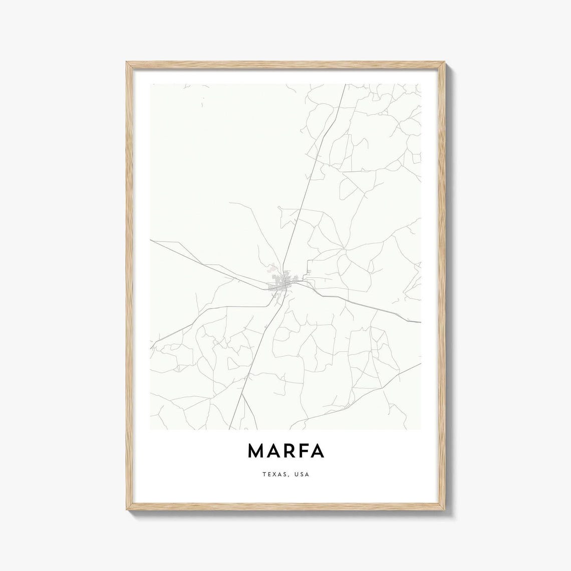 Marfa Texas Minimalist Desert Town Map Poster In Soft White Tones Art