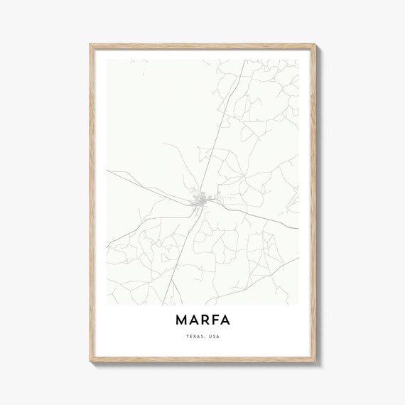 Marfa Texas Minimalist Desert Town Map Poster In Soft White Tones Art