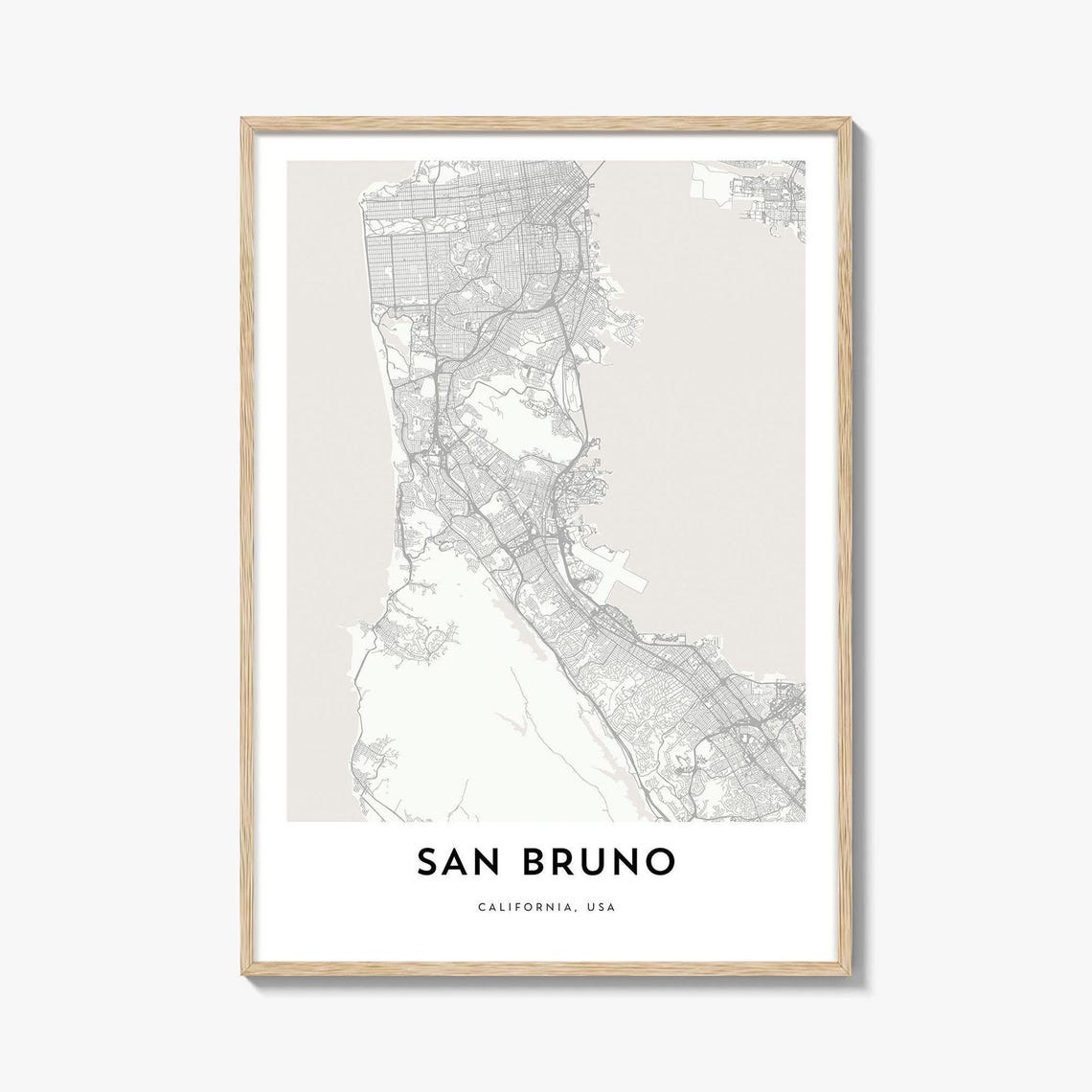 Minimalist San Bruno California City Street Map Art Print Decor