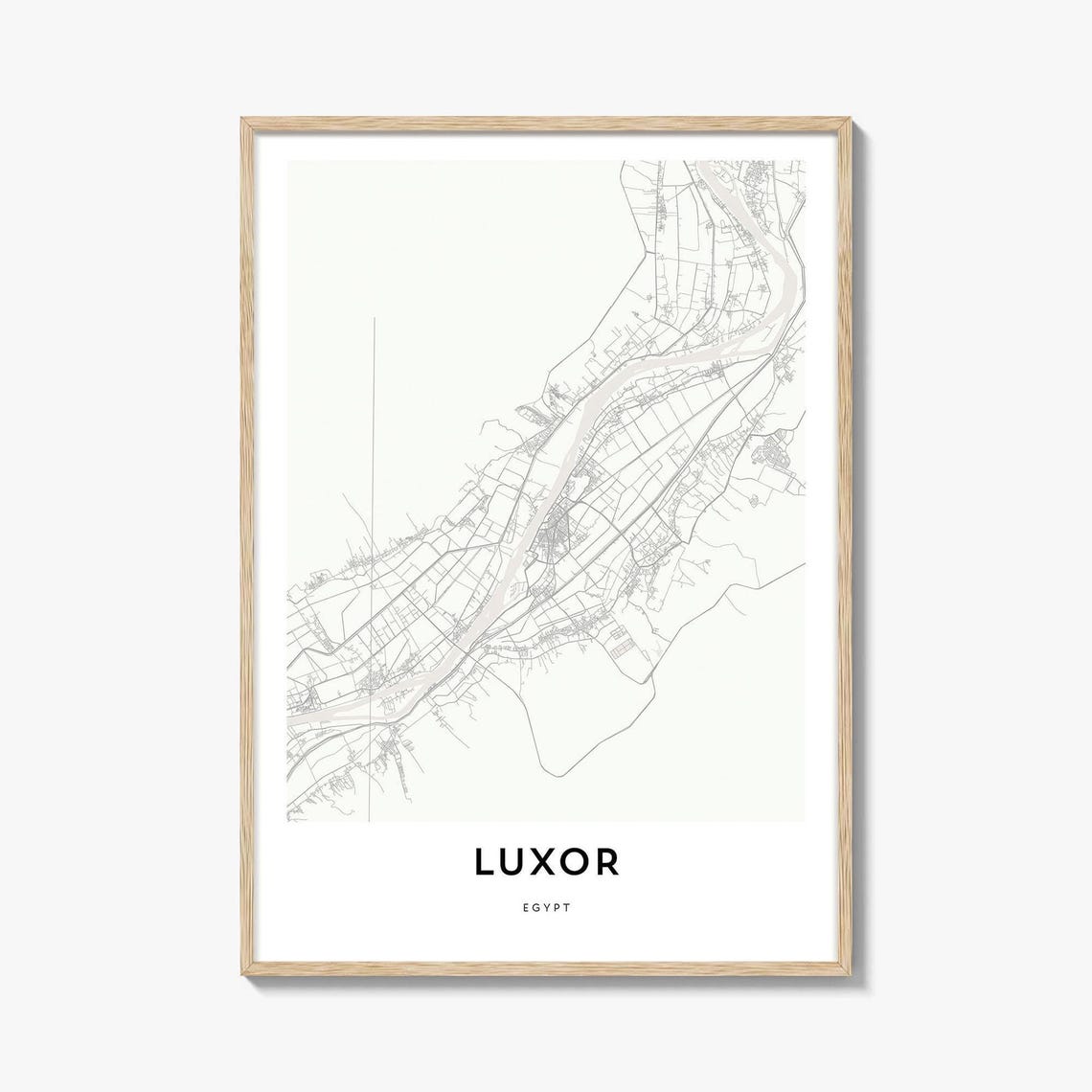 Luxor Egypt Nile River City Map Minimalist Black And White Poster