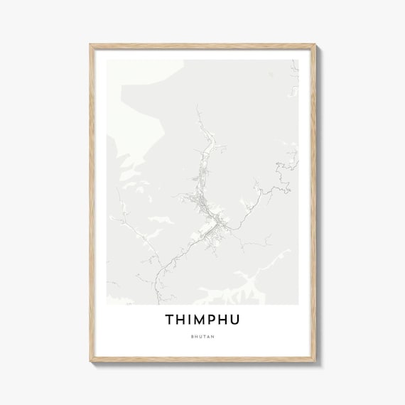 Minimalist Line Map of Thimphu Bhutan City Street Layout Poster