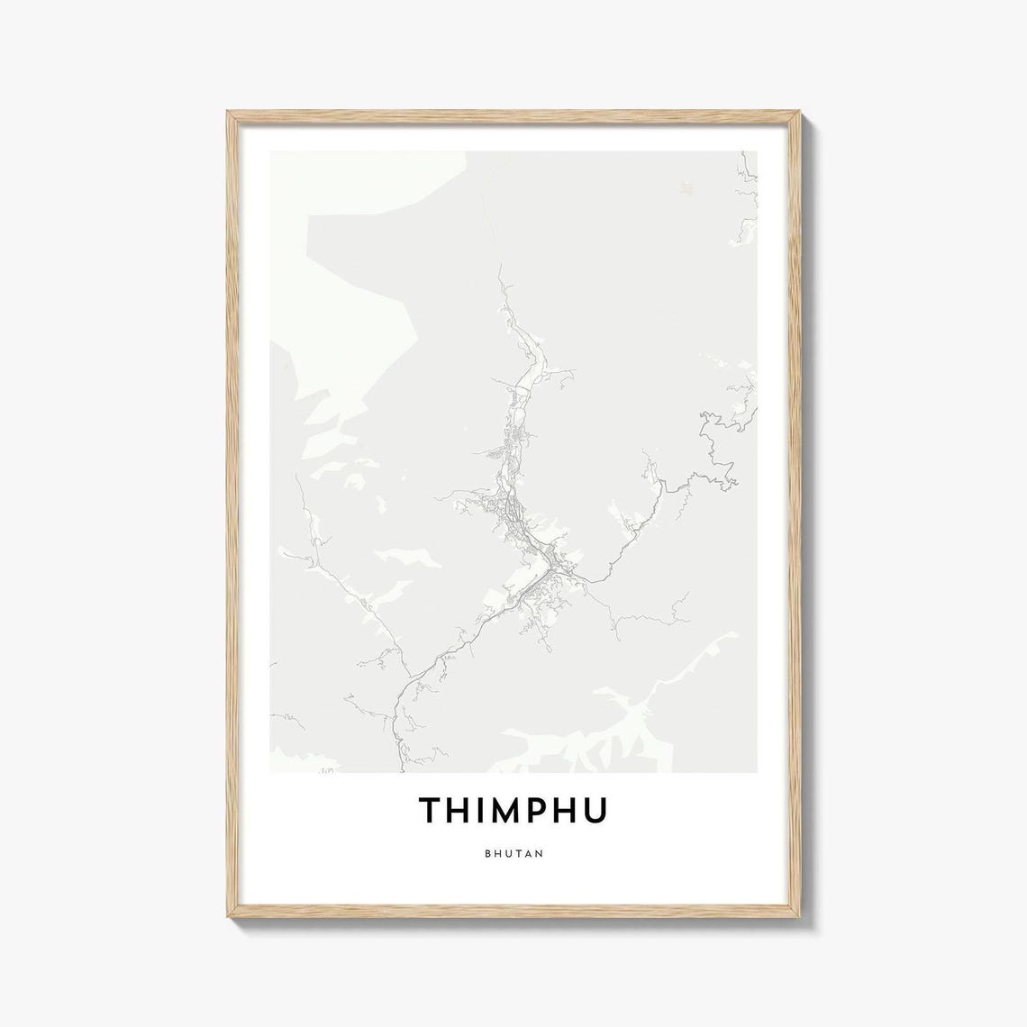 Minimalist Line Map of Thimphu Bhutan City Street Layout Poster