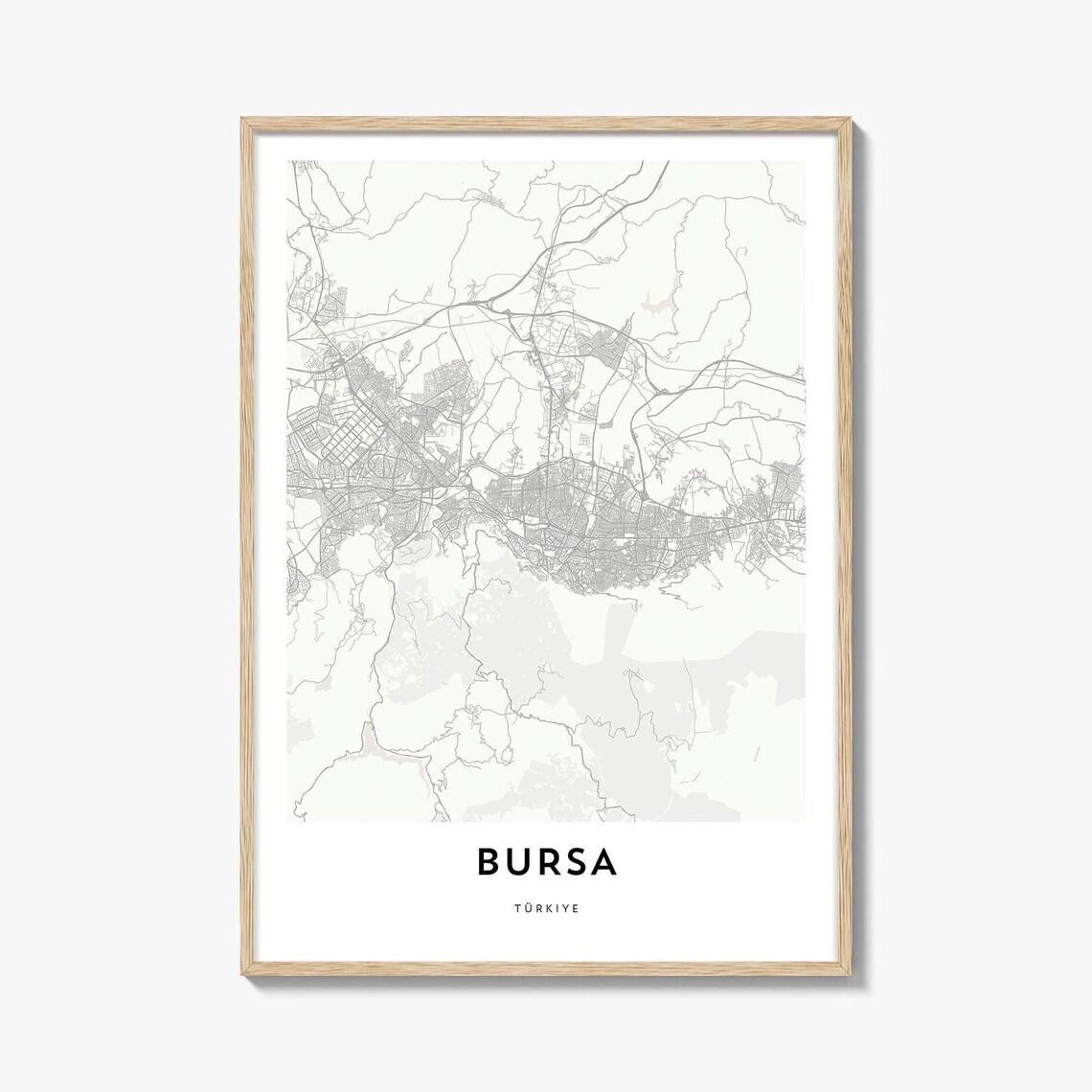 Bursa Turkiye Minimalist Street Map City Line Art Wall Poster Decor