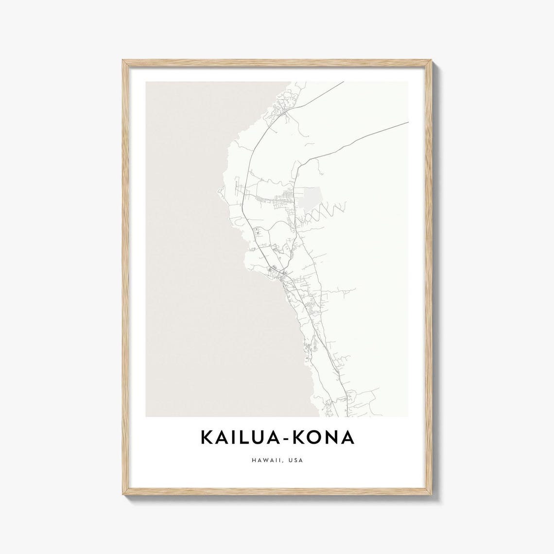 Kailua Kona Hawaii Minimalist City Street Map Coastal Wall Poster
