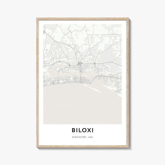 Biloxi Mississippi Minimalist Gulf Coast City Map Poster Gift Decor