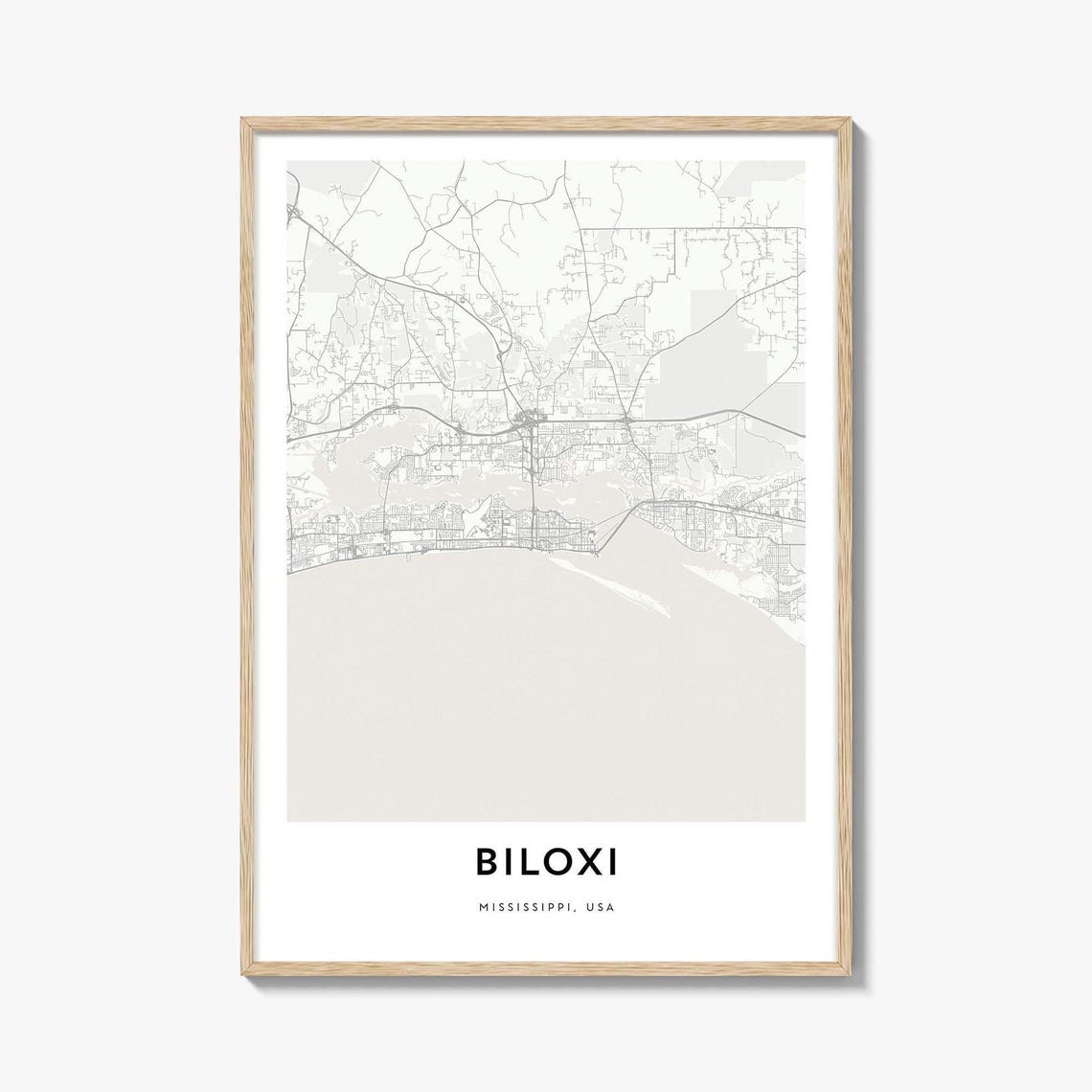 Biloxi Mississippi Minimalist Gulf Coast City Map Poster Gift Decor
